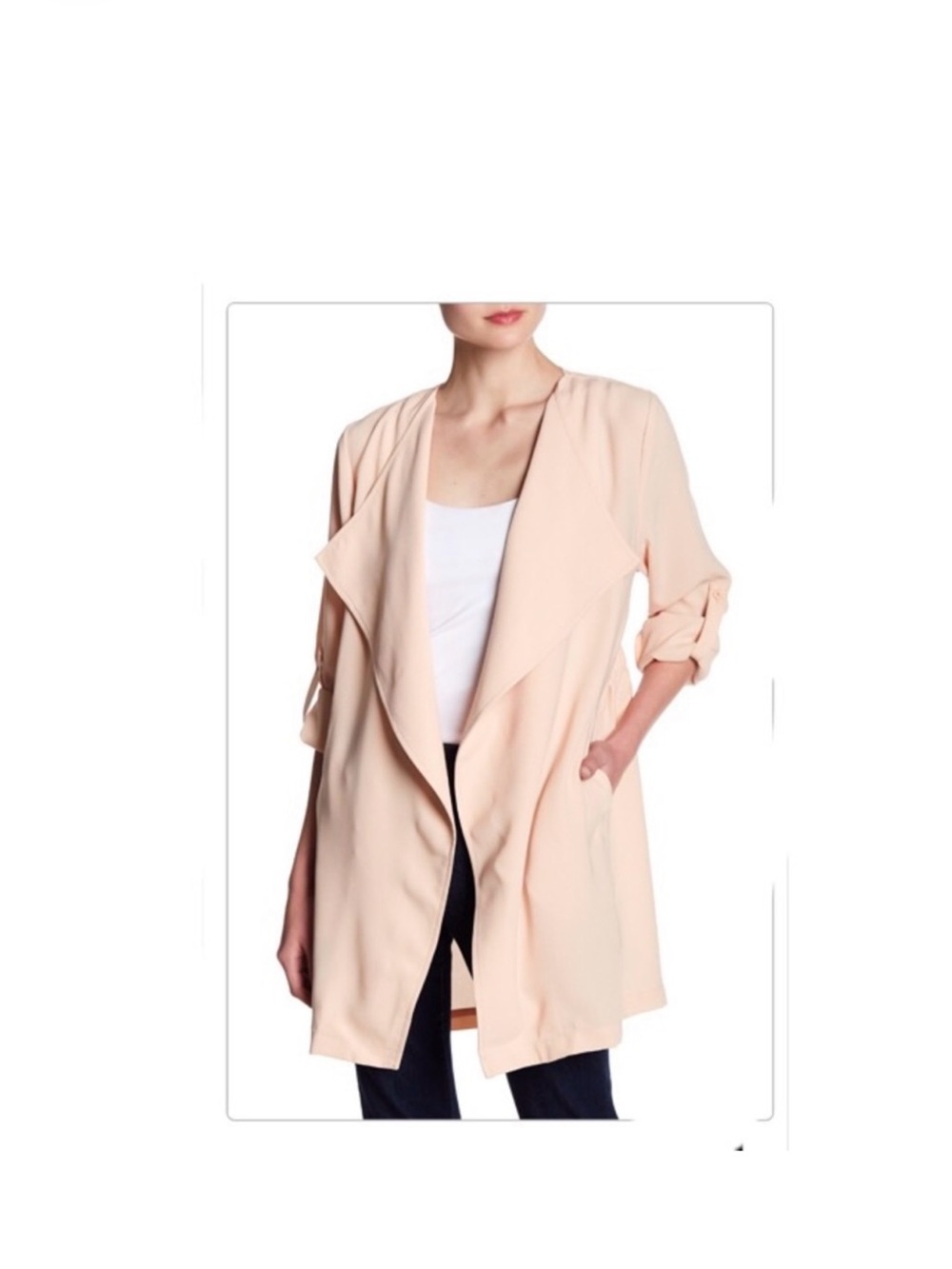 Elodie Creamy Light Pink Open-Front Draped Blazer